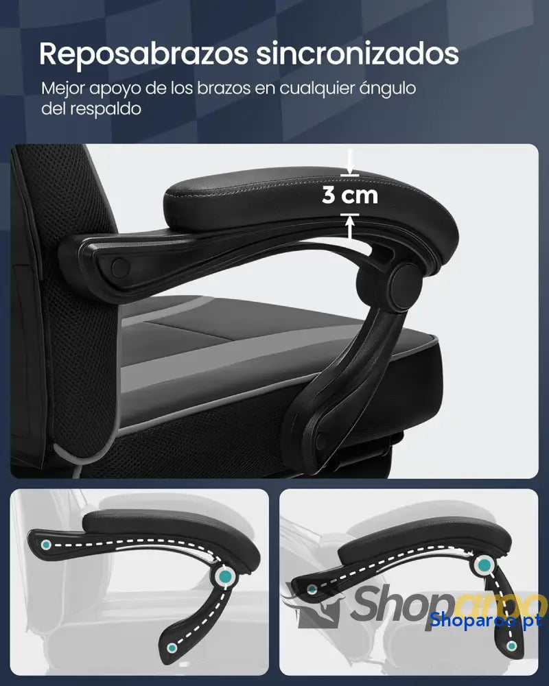 SONGMICS Cadeira de escritório cadeira jogos ergonómica com apoio para os pés telescópico encosto ajustável cabeça
