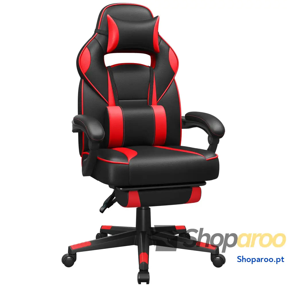 SONGMICS Cadeira de escritório cadeira jogos ergonómica com apoio para os pés telescópico encosto ajustável cabeça
