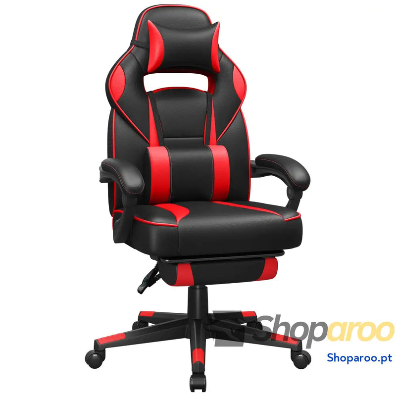 SONGMICS Cadeira de escritório cadeira jogos ergonómica com apoio para os pés telescópico encosto ajustável cabeça