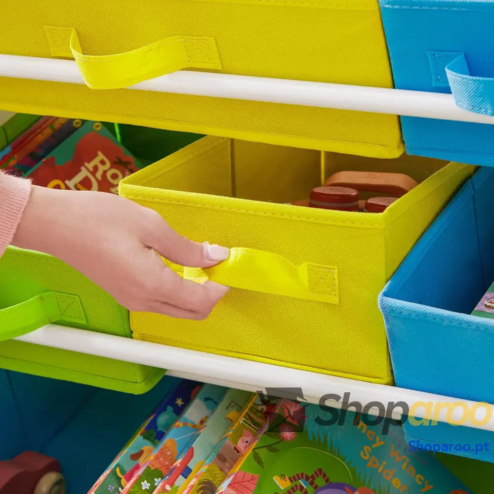 Prateleira de brinquedos com 9 gavetas tecido não removível organizador infantil para sala jogos berçário moldura