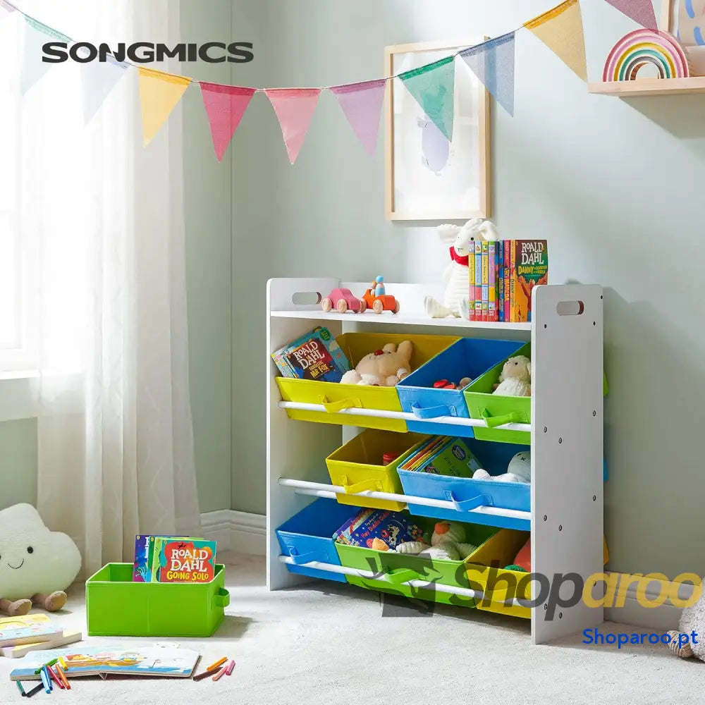 Prateleira de brinquedos com 9 gavetas tecido não removível organizador infantil para sala jogos berçário moldura