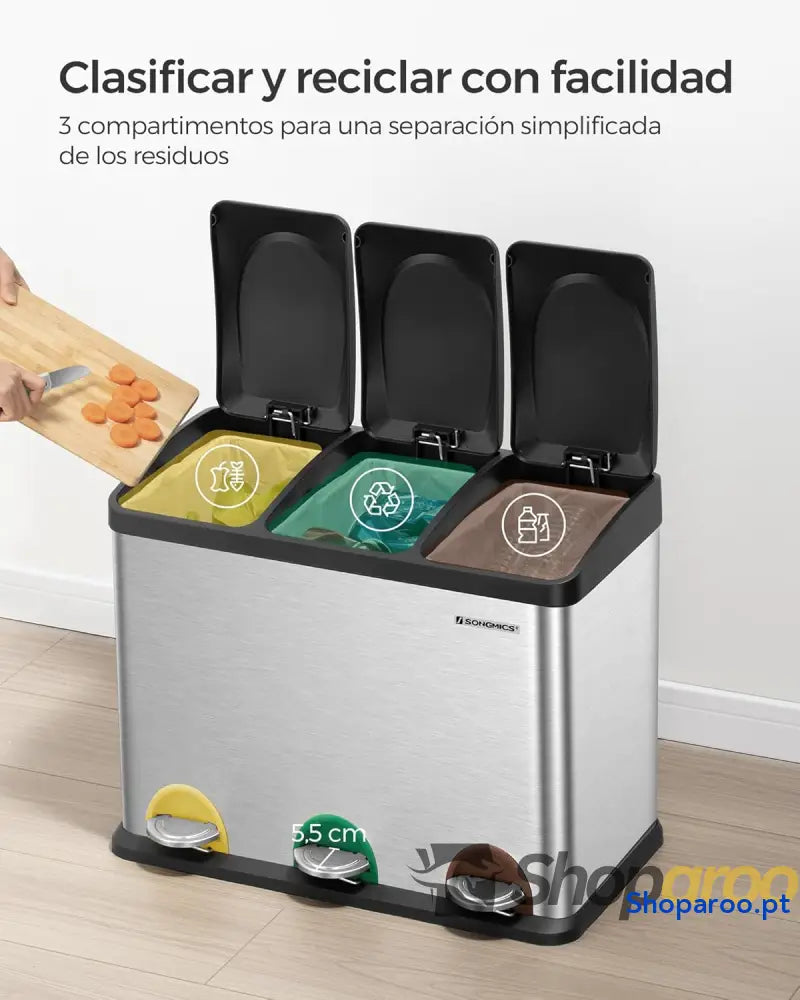 Caixote do Lixo Triplo SONGMICS 45L em Aço Inoxidável com Pedal