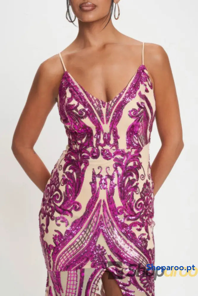 Vestido longo Art Déco com lantejoulas e alças finas