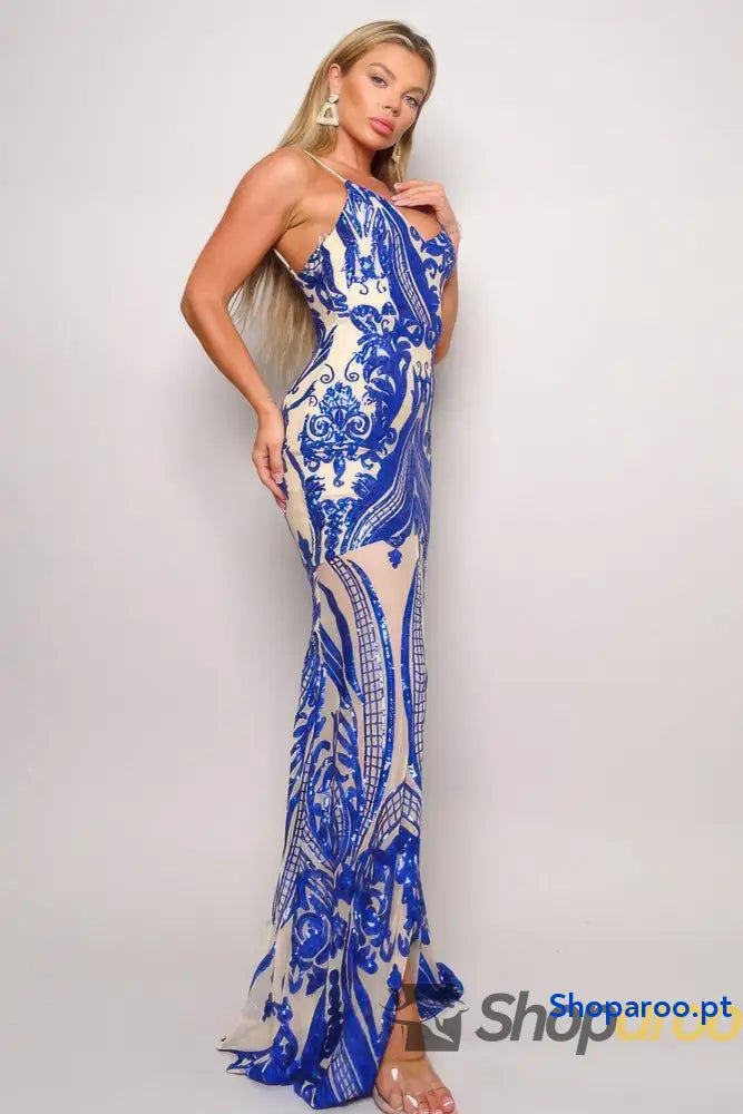 Vestido Longo Art Déco com Lantejoulas e Alças Finas