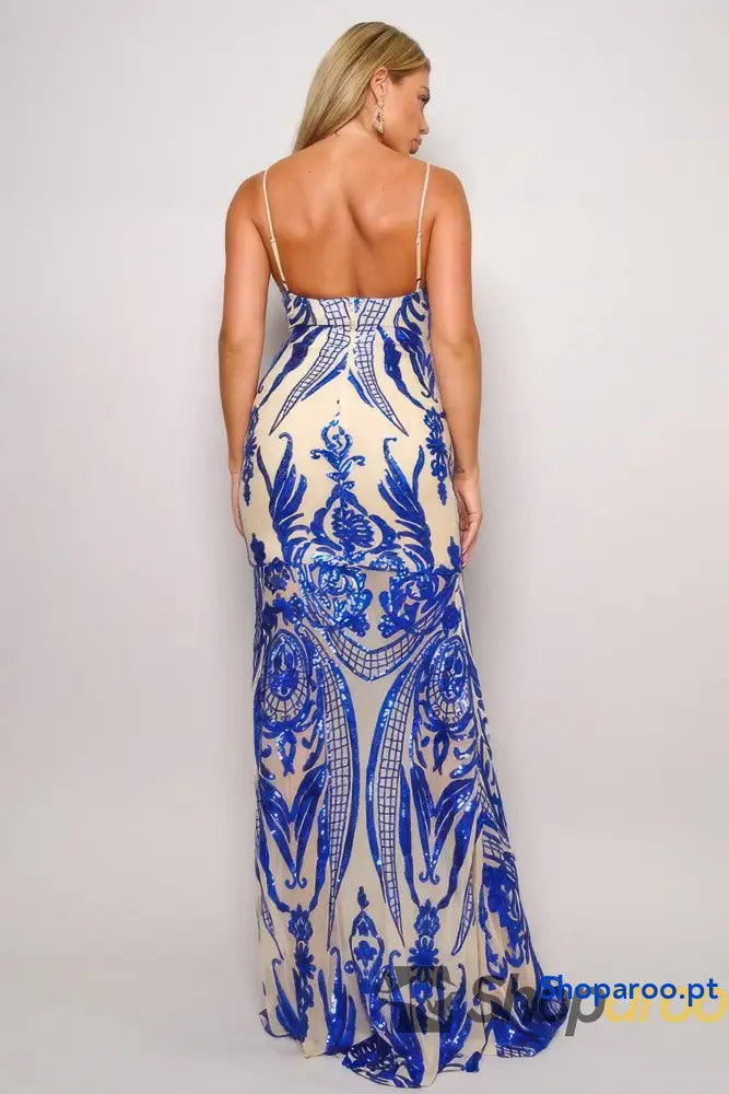 Vestido comprido com alças finas e lantejoulas Art Déco