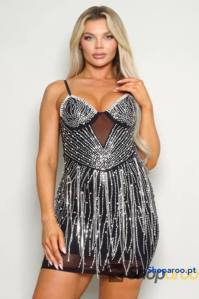 Vestido curto Hot Fix com alças finas e strass
