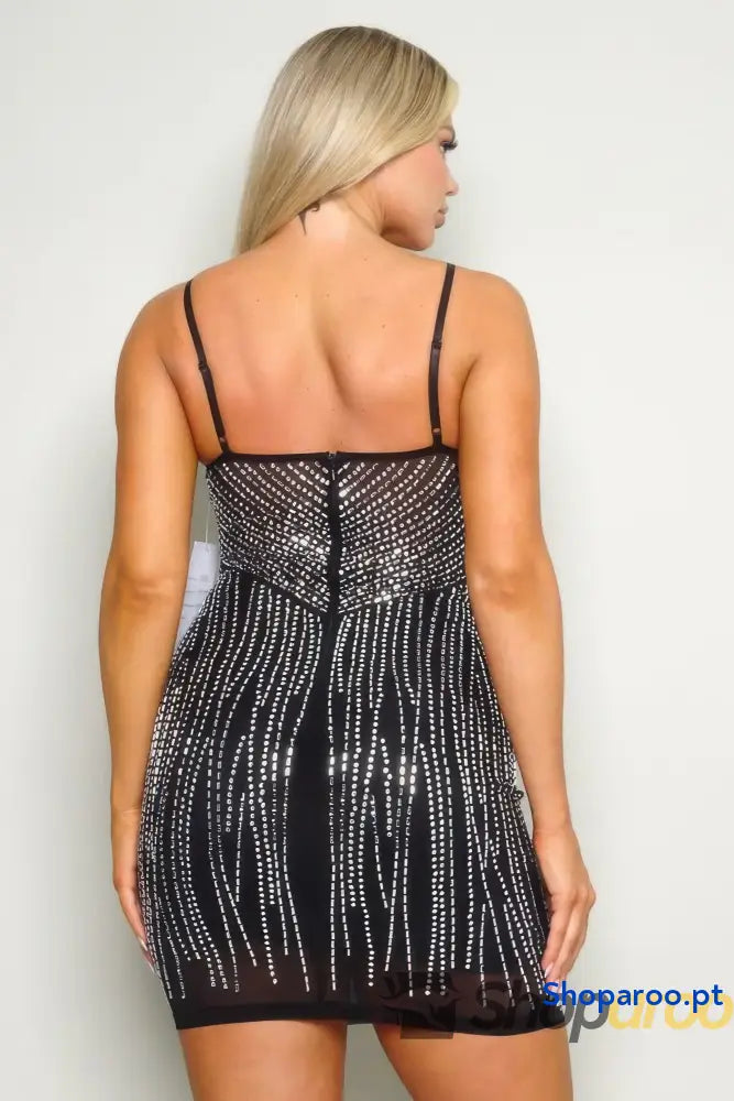 Vestido curto Hot Fix com alças finas e strass
