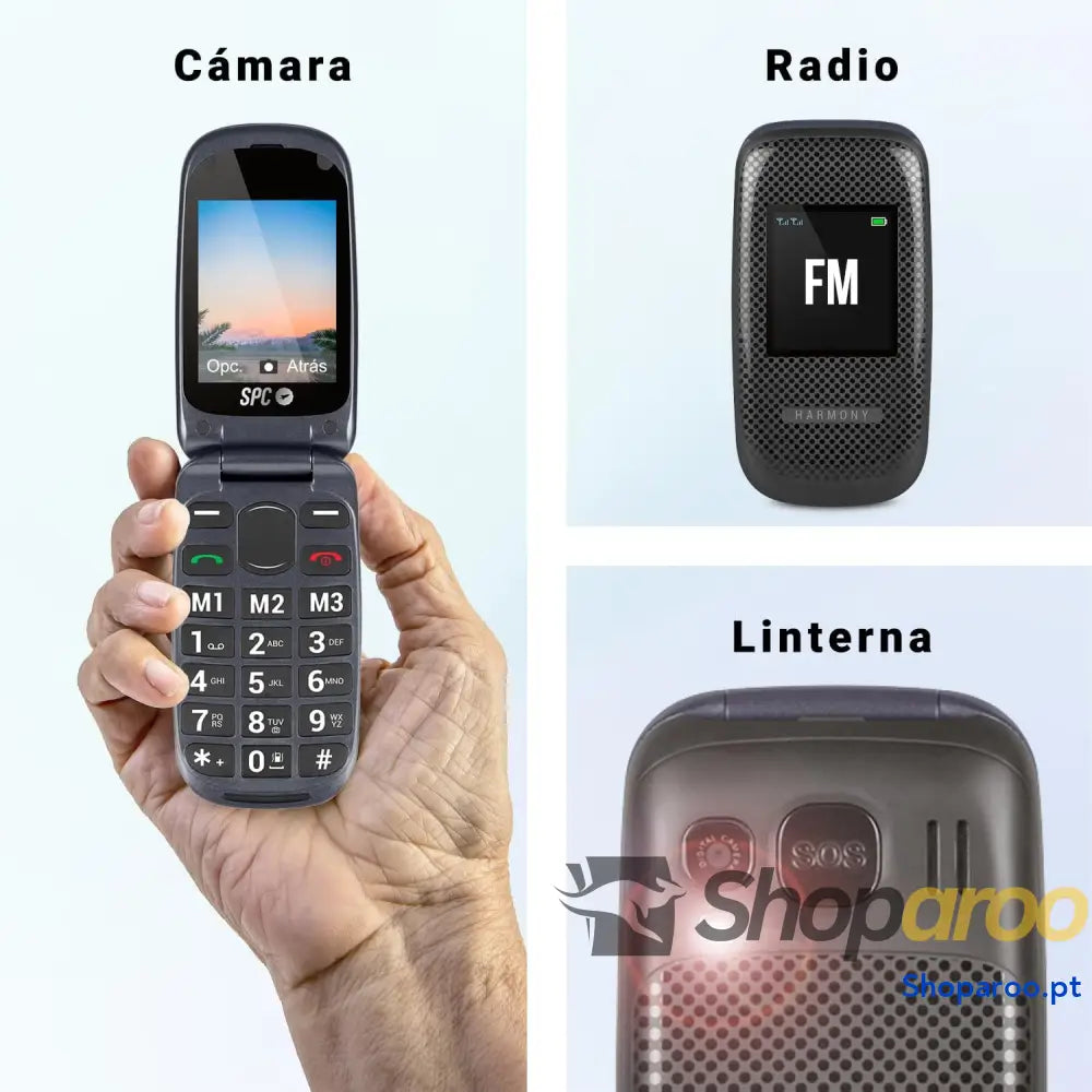 SPC Harmony Telemóvel para idosos telemóveis com tampa teclas grandes volume alto 96dB compatível aparelhos auditivos