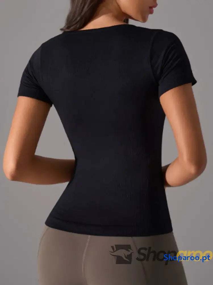 Square Neck Active T-Shirt with Detachable Chest Pads