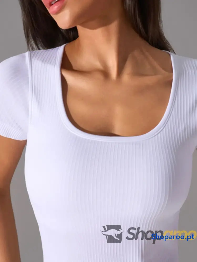 Square Neck Active T-Shirt with Detachable Chest Pads