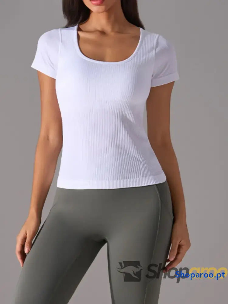 Square Neck Active T-Shirt with Detachable Chest Pads