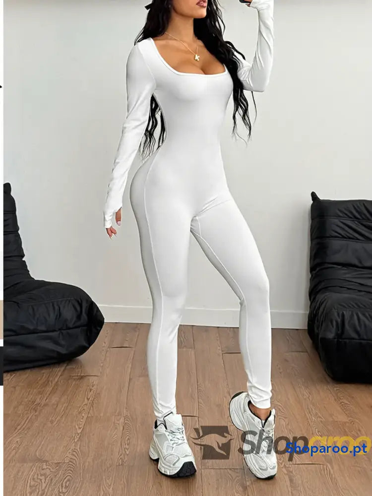 Square Neck Long Sleeve Active Jumpsuit
