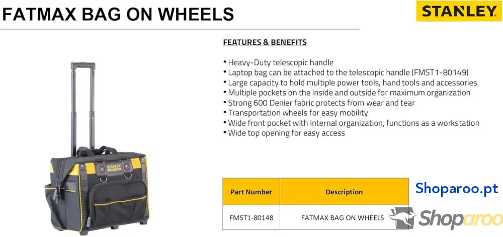 STANLEY FATMAX Mala rígida com rodas organização ideal para ferramentas pega telescópica resistente transporte fácil