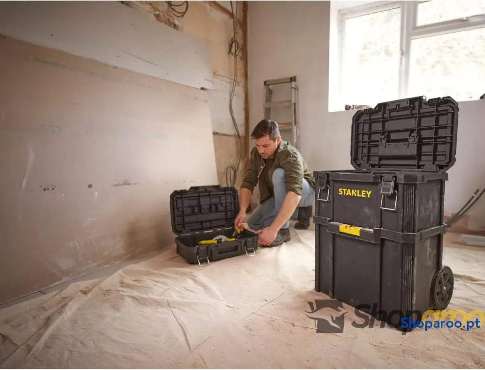 STANLEY Oficina móvel 3 em 1 compacta porta ferramentas integrado 80 L de capacidade total carga 45 kg alça telescópica