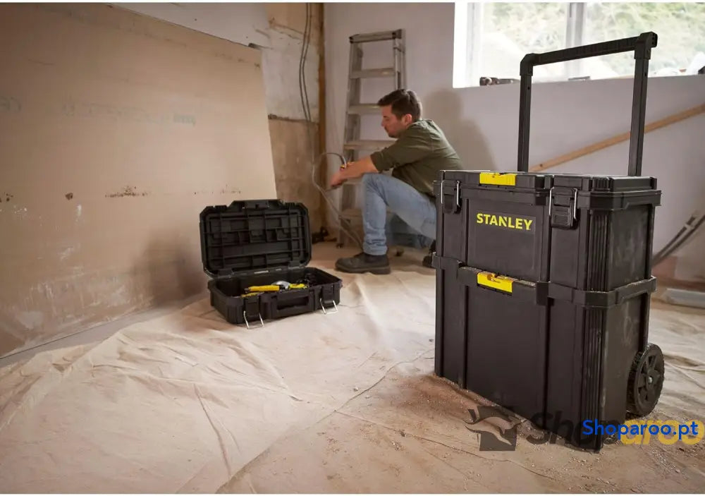 STANLEY Oficina móvel 3 em 1 compacta porta ferramentas integrado 80 L de capacidade total carga 45 kg alça telescópica