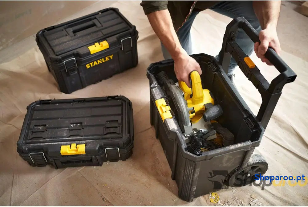 STANLEY Oficina móvel 3 em 1 compacta porta ferramentas integrado 80 L de capacidade total carga 45 kg alça telescópica