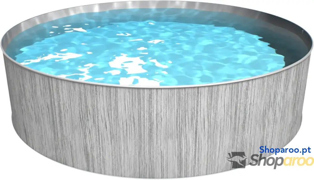 Steinbach Piscina de parede aço New Splasher Secure 011002G Ø 350 x 90 m piscina redonda com aspeto madeira cinzento