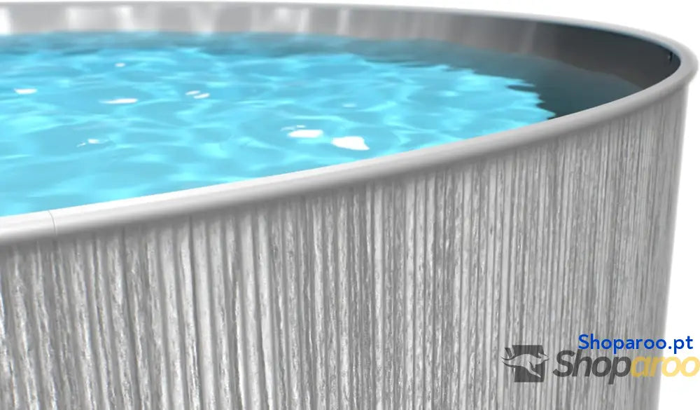 Steinbach Piscina de parede aço New Splasher Secure 011002G Ø 350 x 90 m piscina redonda com aspeto madeira cinzento