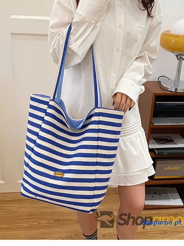 Striped Canvas Tote Bag