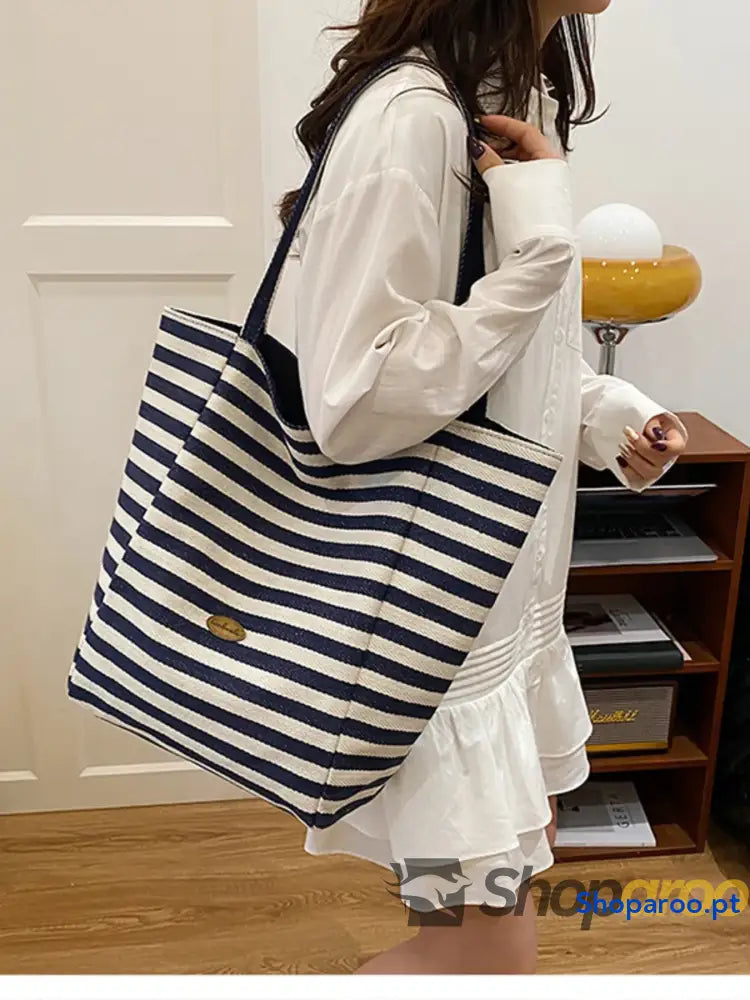 Striped Canvas Tote Bag