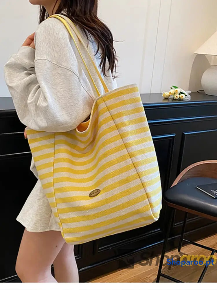 Striped Canvas Tote Bag