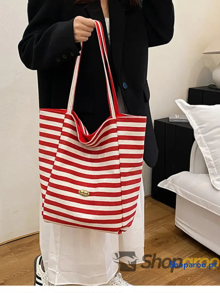 Striped Canvas Tote Bag