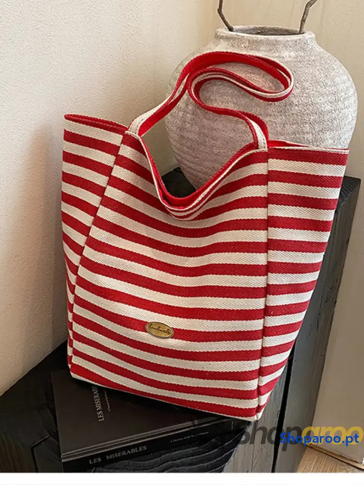 Striped Canvas Tote Bag