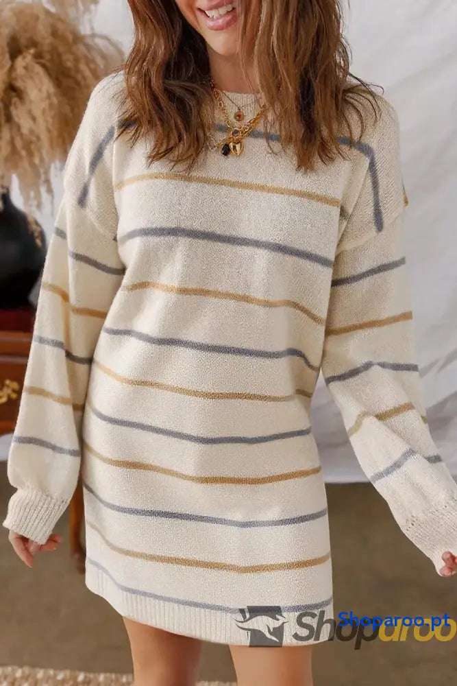 Striped Dropped Shoulder Oversized Sweater Dress