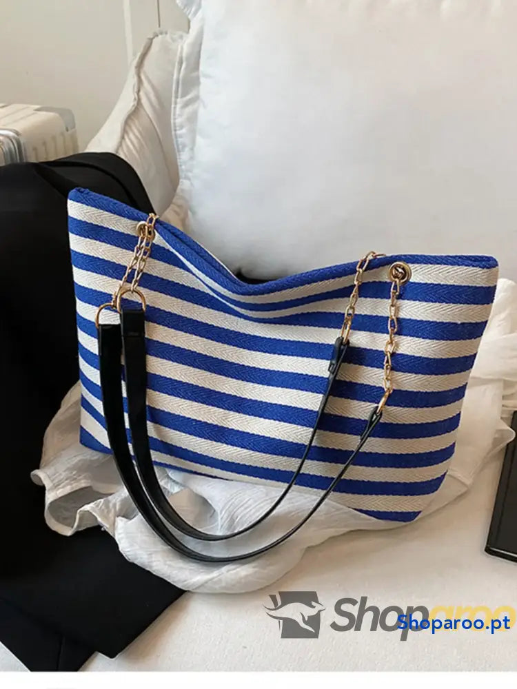 Striped Shoulder Bag with Chain Detail
