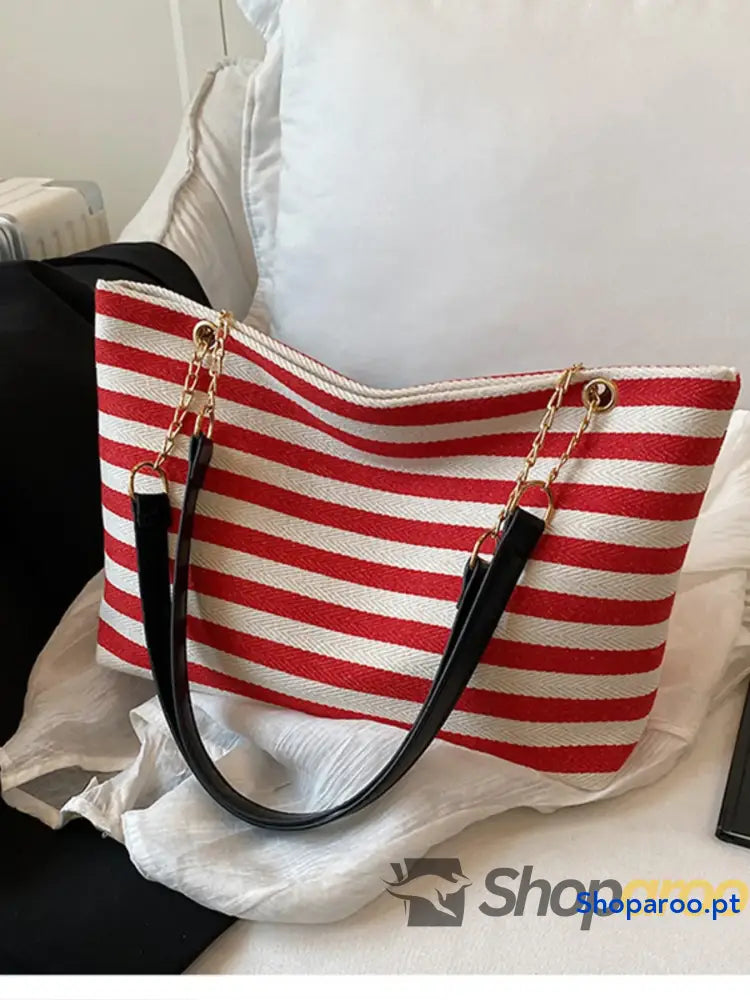 Striped Shoulder Bag with Chain Detail