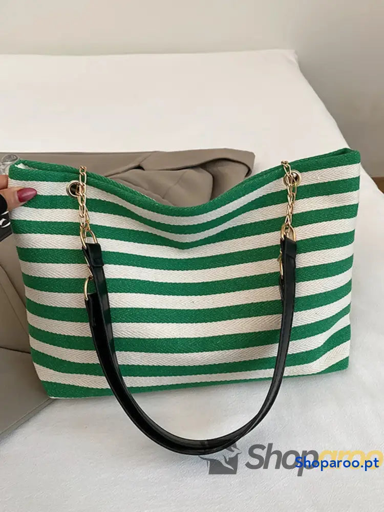Striped Shoulder Bag with Chain Detail