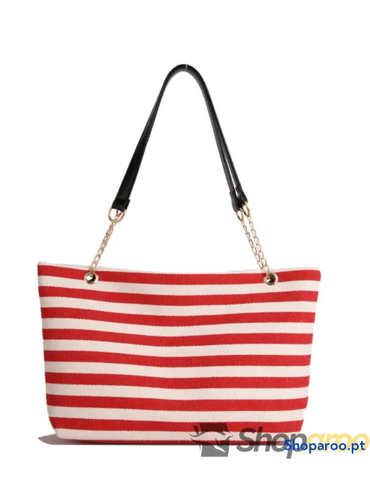 Striped Shoulder Bag with Chain Detail