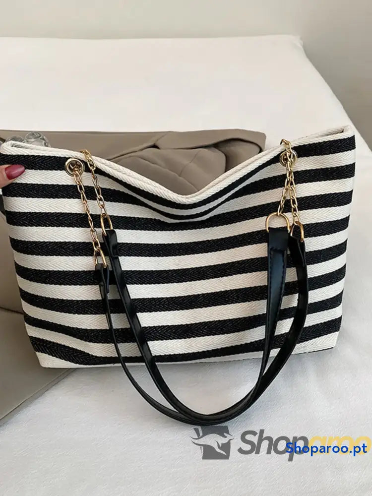 Striped Shoulder Bag with Chain Detail