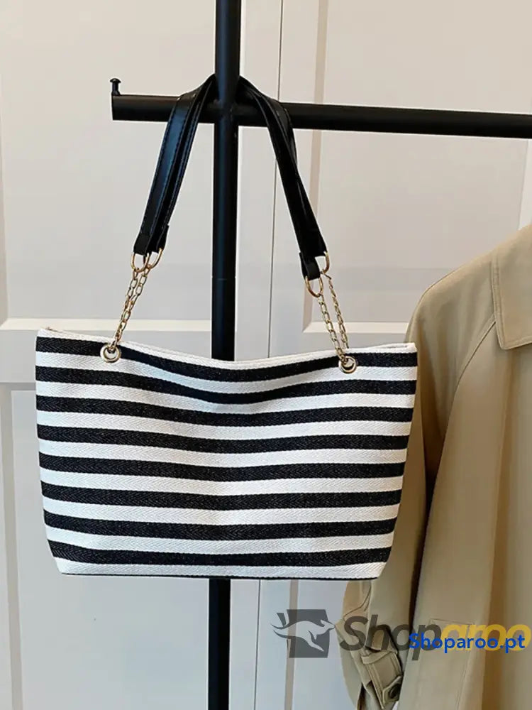 Striped Shoulder Bag with Chain Detail