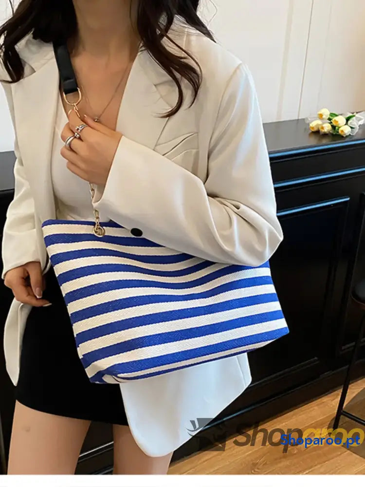 Striped Shoulder Bag with Chain Detail
