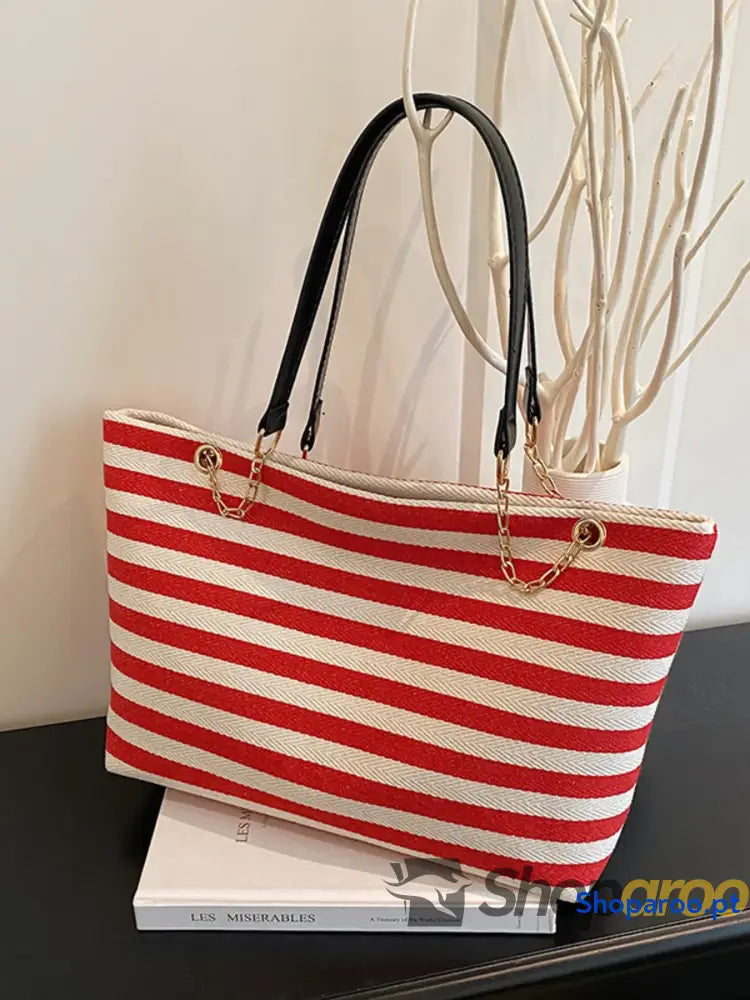 Striped Shoulder Bag with Chain Detail