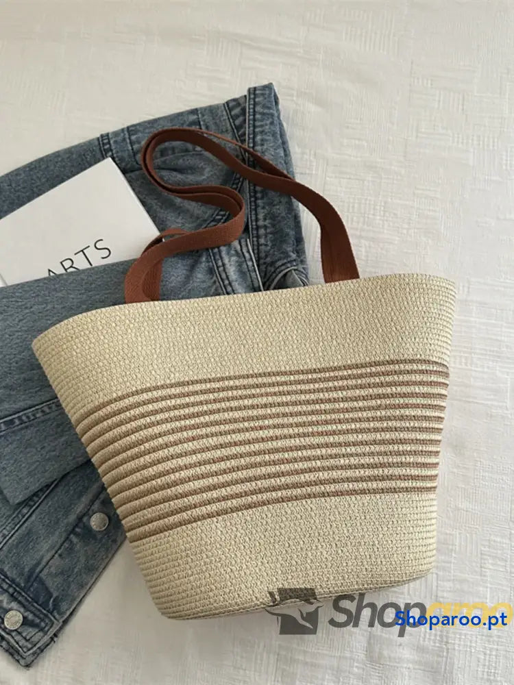 Striped Woven Tote Bag