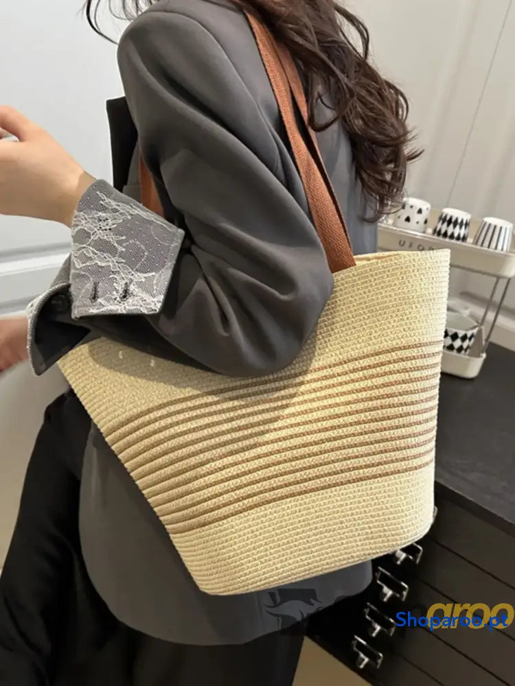 Striped Woven Tote Bag