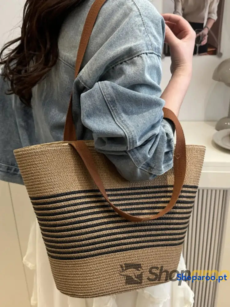 Striped Woven Tote Bag