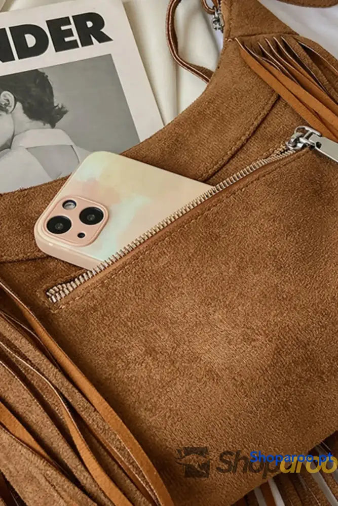 Suede Fringe Adjustable Strap Shoulder Bag