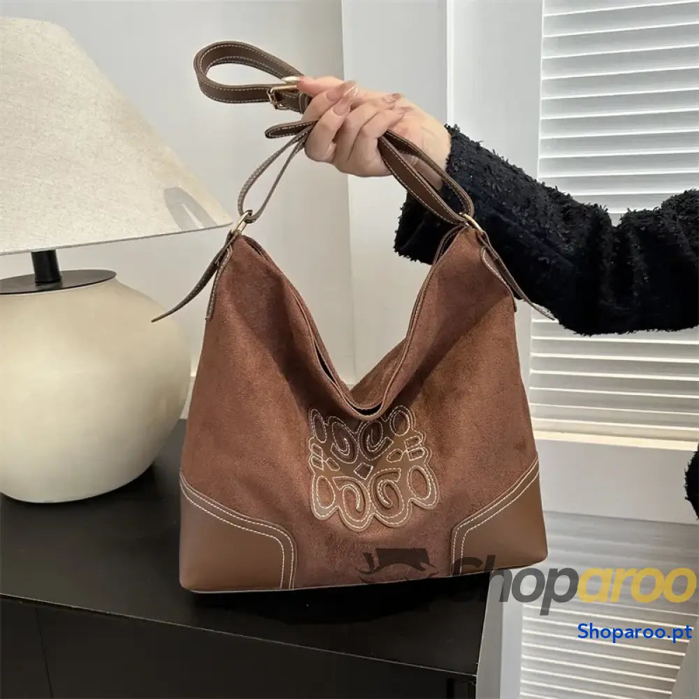 Suede Patch Adjustable Strap Tote Bag