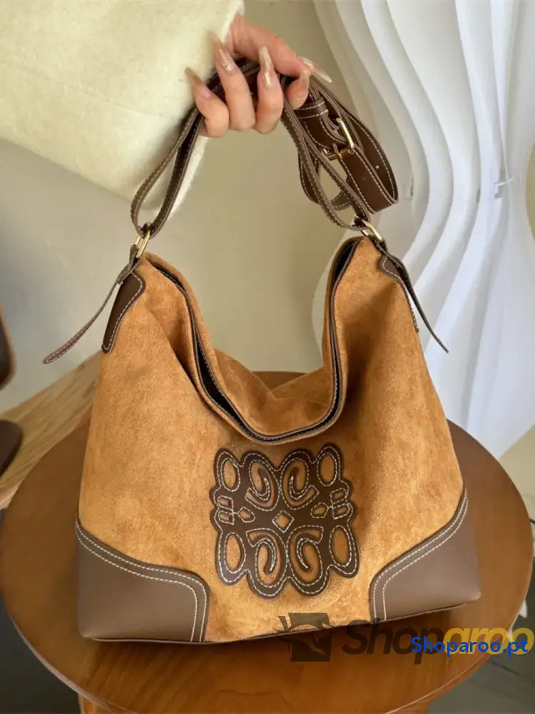 Suede Patch Adjustable Strap Tote Bag