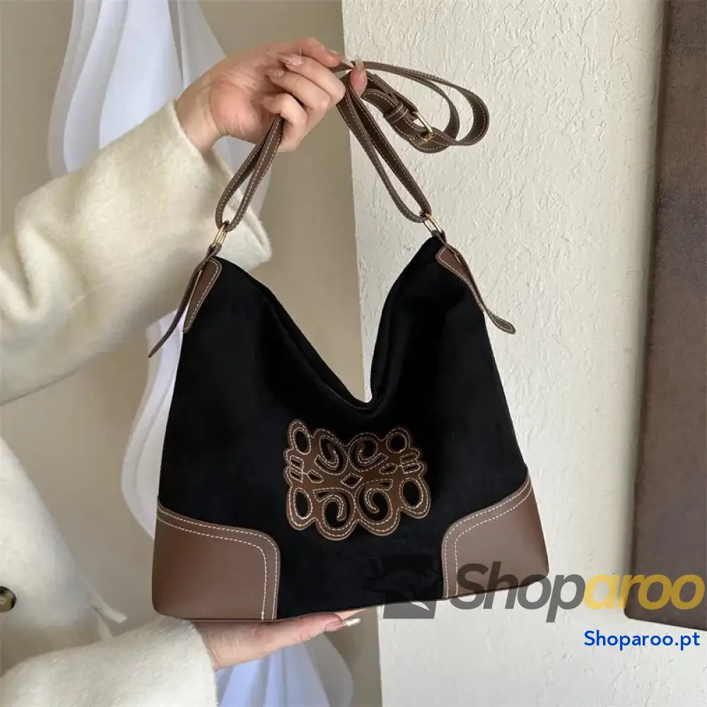 Suede Patch Adjustable Strap Tote Bag