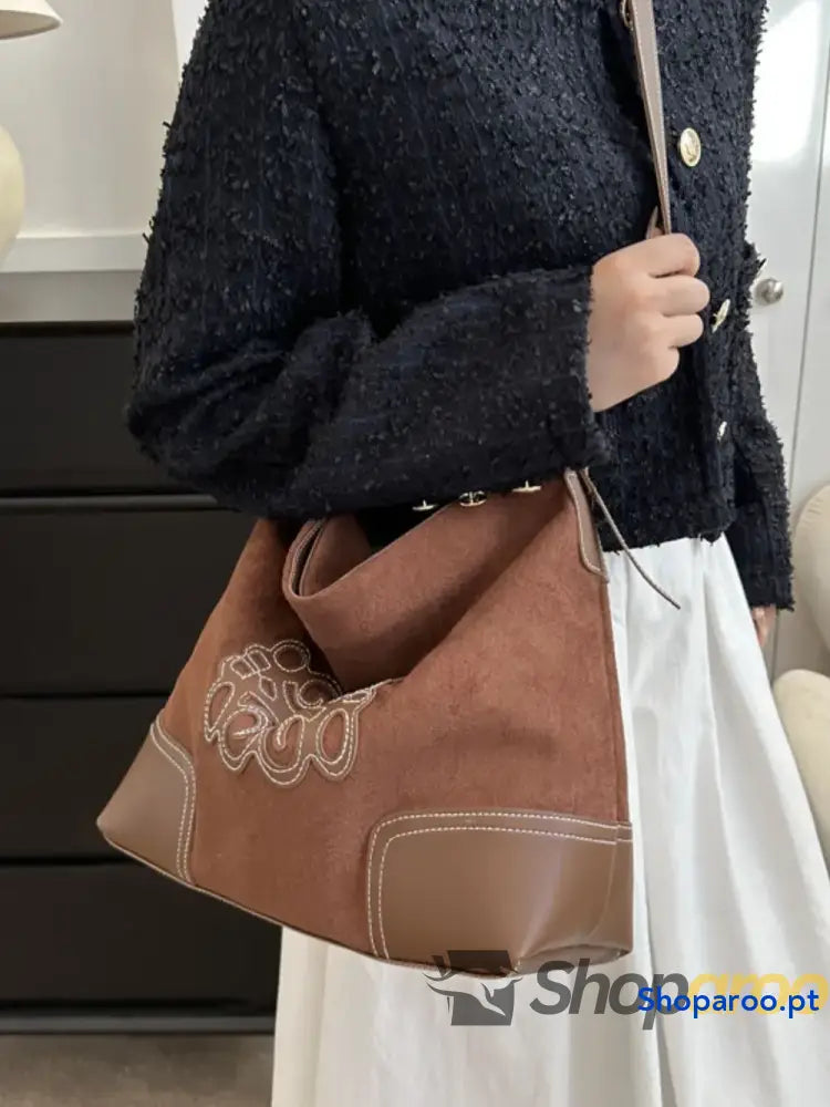 Suede Patch Adjustable Strap Tote Bag