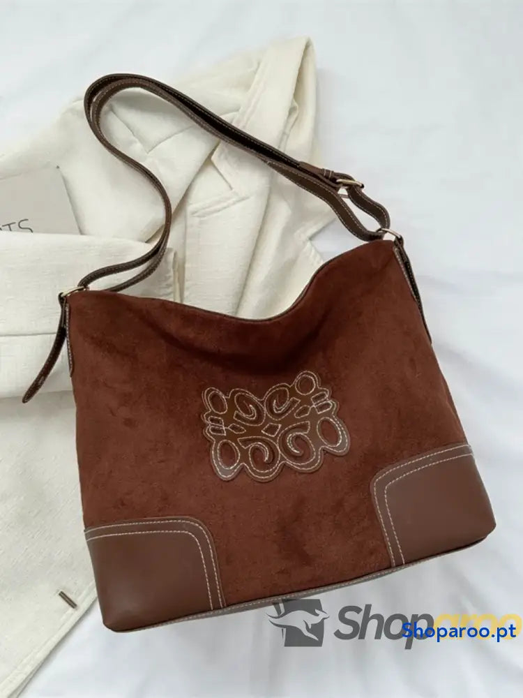 Suede Patch Adjustable Strap Tote Bag