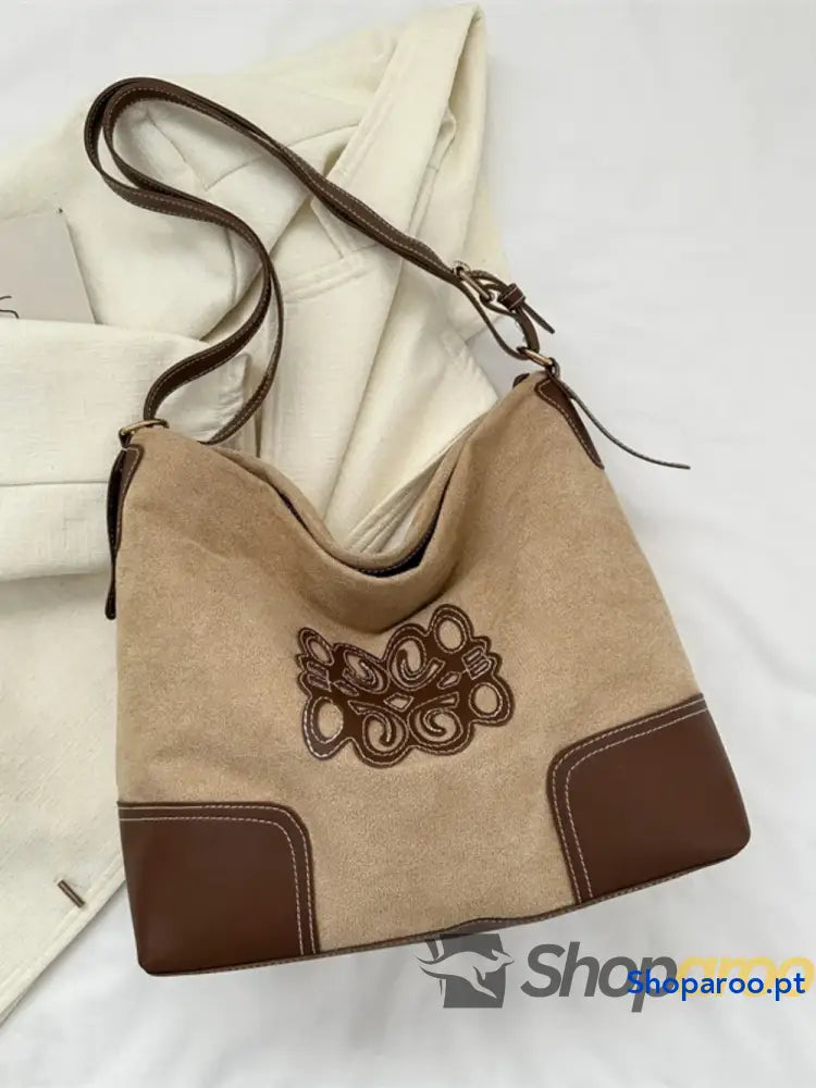 Suede Patch Adjustable Strap Tote Bag