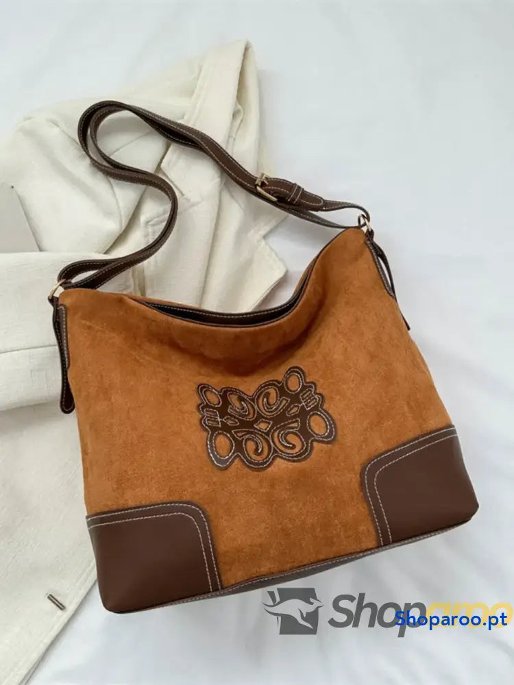 Suede Patch Adjustable Strap Tote Bag