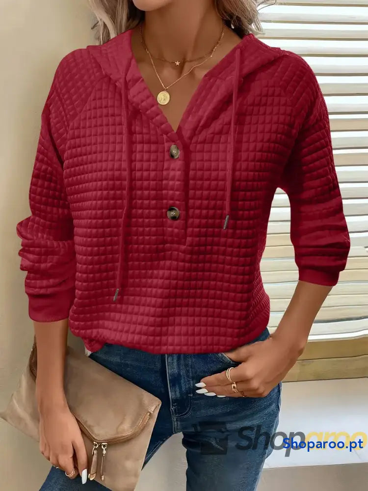 Sweatshirt com capuz de manga comprida detalhe botão e textura tamanho grande