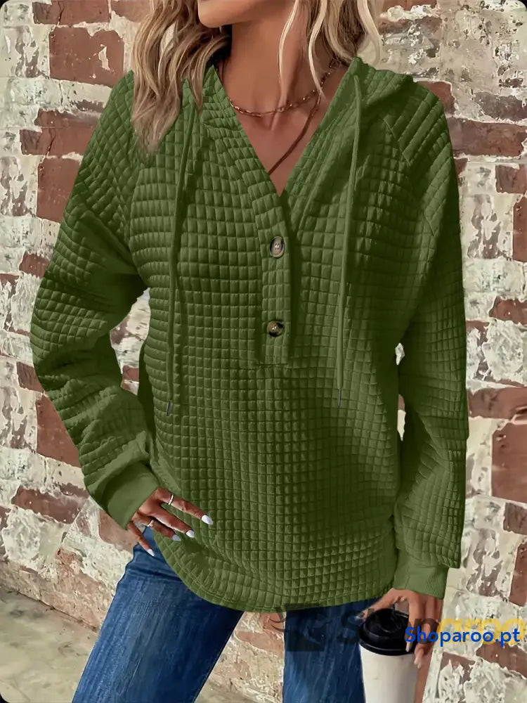 Sweatshirt com capuz de manga comprida detalhe botão e textura tamanho grande