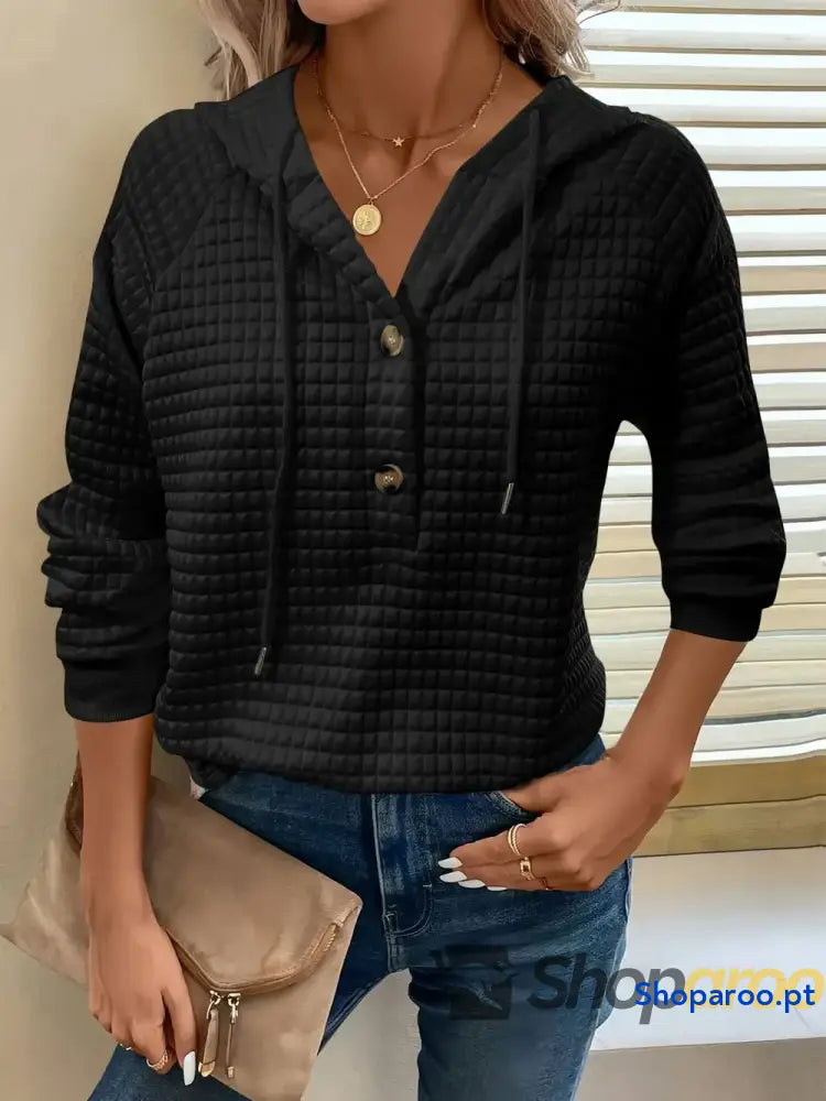 Sweatshirt com capuz de manga comprida detalhe botão e textura tamanho grande